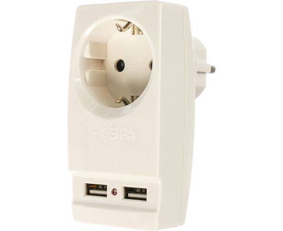 Адаптер ЭРА SP-1e-USB-W Polynom 1гн 220V + 2xUSB 2100mA, c заземлением, белый Б0026332 