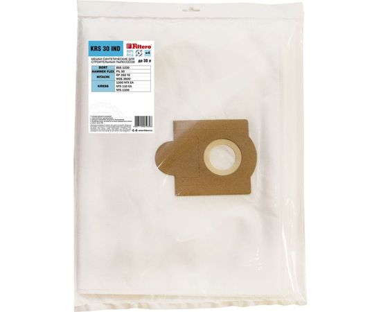 Мешки трехслойные синтетические FILTERO KRS 30 IND (4 шт; 30 л) для пылесоса BORT HAMMER FLEX HITACHI KRESS 05930 