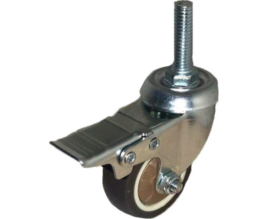 Колесо коричневая мягкая резина крепление болтом М10 с тормозом SCTGB93Д 75 мм MFK-TORG 7064075 