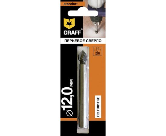 Сверло по стеклу и керамике 12x90 мм GRAFF 801292 