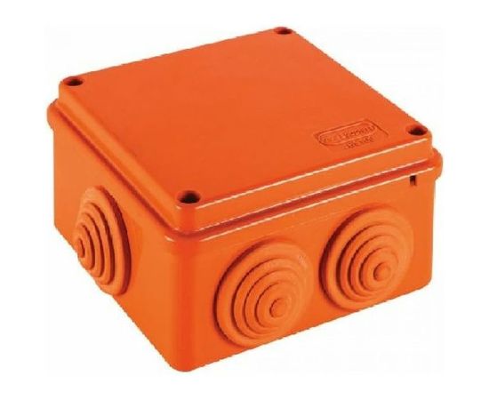 Огнестойкая коробка Экопласт JBS100 E110, о/п 100х100х55, 6 выходов, IP55, 6P, цвет оранжевый 43017HF 