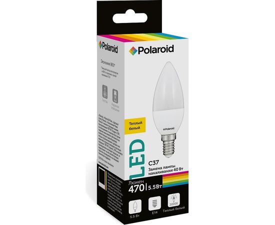 Светодиодная лампа Polaroid 220V C37 5,5W 3000K E14 470lm PL-C3755143 