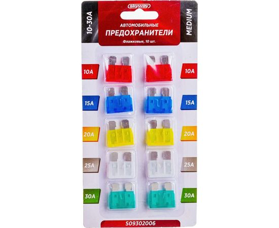 Предохранитель SKYWAY MEDIUM, флажковый, 10 шт., 10-30А, блистер S09302006 