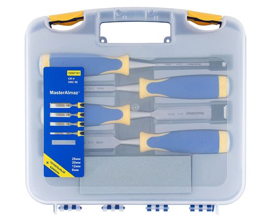 Набор стамесок МастерАлмаз в пластиковом кейсе 6/12/20/26 мм+точильный камень 10507101 – изображение 3