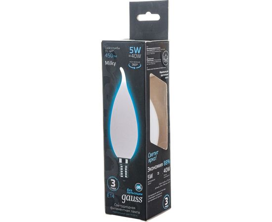 Лампа Gauss LED Filament Свеча на ветру OPAL E14 5W 450lm 4100К 104201205 – изображение 5