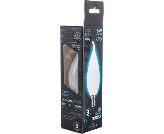 Лампа Gauss LED Filament Свеча на ветру OPAL E14 5W 450lm 4100К 104201205 – изображение 6