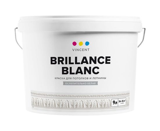 Краска VINCENT BRILLANCE BLANC I 2 для потолков и лепнины, ослепительно белая, глубокоматовая 9л 098-001 