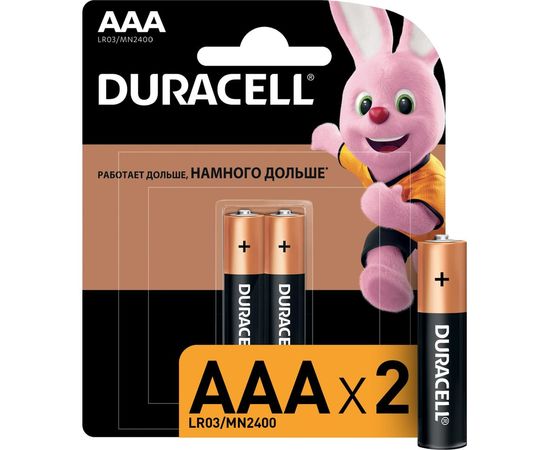 Щелочные батарейки Duracell LR03-2BL BASIC CN 2 штуки в блистере Б0026812 