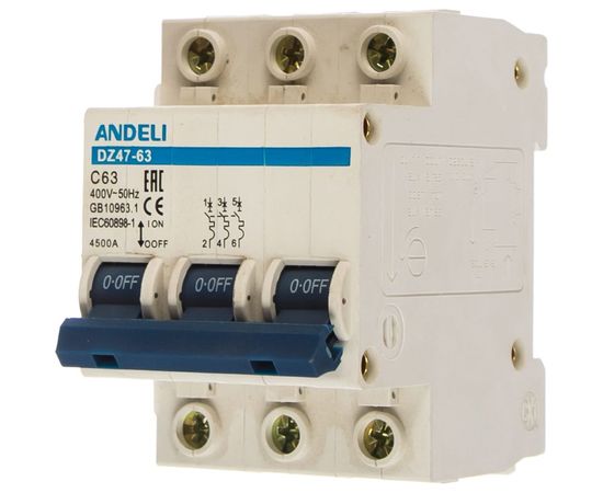 Автоматический выключатель ANDELI DZ47-63/3P 63A 4.5kA х-ка C ADL01-098 