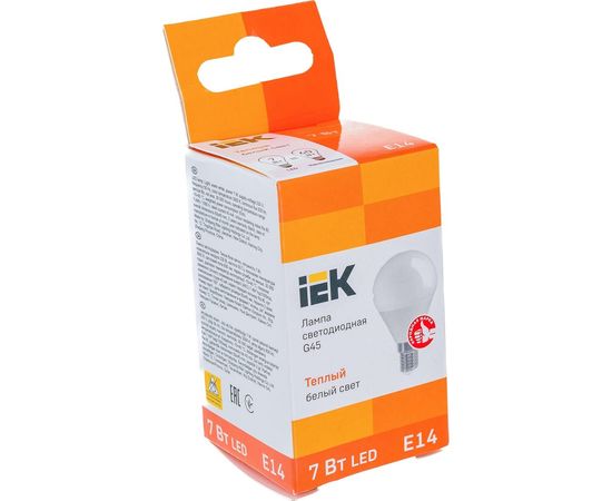 Лампа IEK LED G45 шар 7 Вт 230 В 3000К E14 LLE-G45-7-230-30-E14 – изображение 2