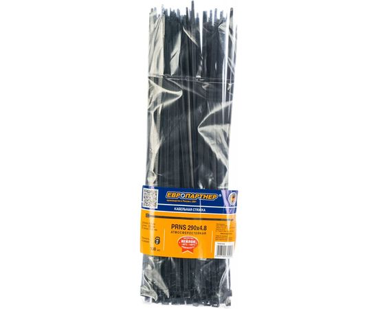 Кабельная нейлоновая стяжка ЕВРОПАРТНЕР PRNS 290x4.8 черная атмосферостойкая, 100 шт. 76062558 – изображение 6