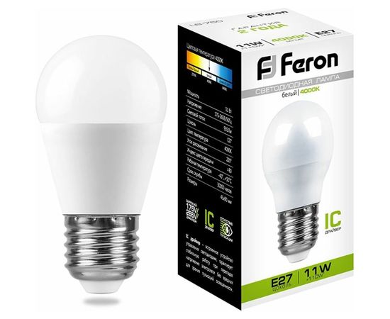 Светодиодная лампа FERON 11W 230V E27 4000K, LB-750 25950 