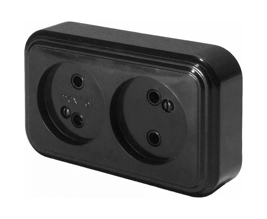 2-местная розетка STEKKER без заземления, PST16-30-20 RA 16-237-Ч, пластик АВС, 16А, IP20, черный 39694 