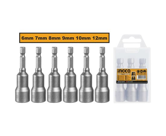 Набор бит с магнитной торцевой головкой INDUSTRIAL (6 шт; 6-12 мм; 65 мм) INGCO AMN65061 