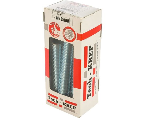 Болт DIN 933 с шестигранной головкой, оцинкованный М20х100, 5шт - коробка Tech-Krep 126541 – изображение 2