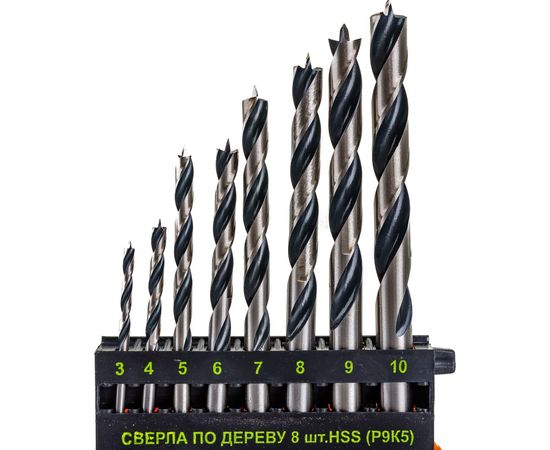Набор сверл по дереву 8 шт.(D 3; 4; 5; 6; 7; 8; 9; 10 мм) Энкор 19132 – изображение 4