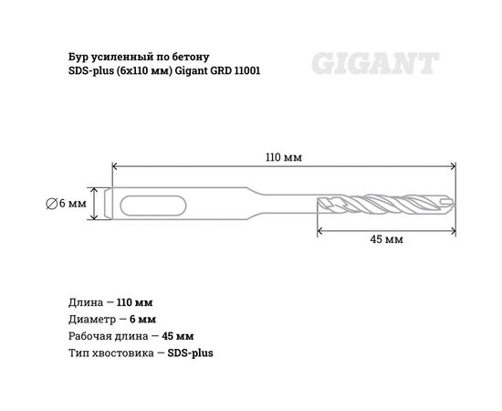 Бур усиленный по бетону SDS-plus (6x110 мм) Gigant GRD 11001 – изображение 4