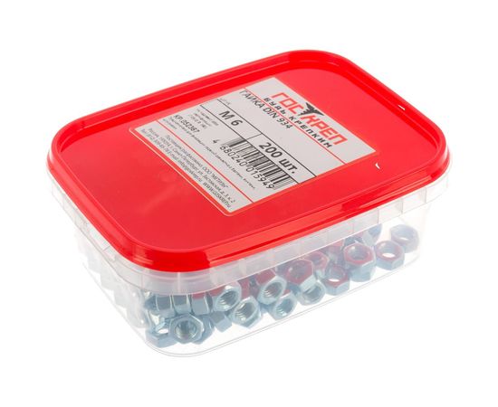 Гайка Госкреп DIN934, М6, 200 шт., пластиковый контейнер, 280 мл 6-0036030 – изображение 5
