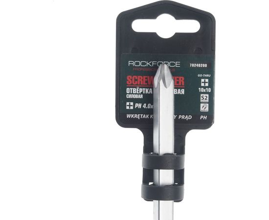Крестовая силовая магнитная отвертка ROCKFORCE Profi S2 PH4.0x200мм на пластиковом держателе RF-70240200 – изображение 6