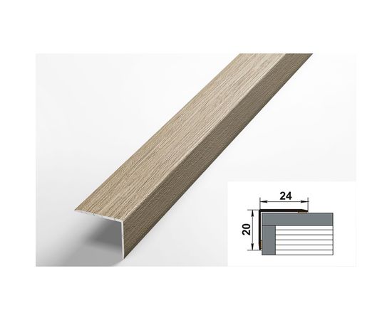 Порог угловой алюминиевый ЛУКА (20х24 мм, 0,9 м, ламинированный, Дуб беленый) УТ000020032 