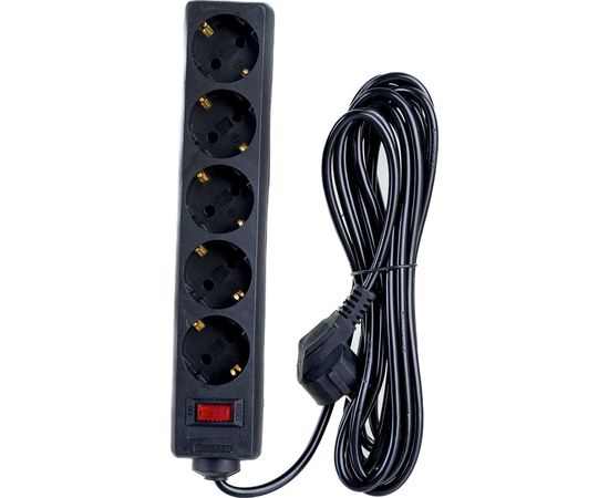 Сетевой фильтр ExeGate SP-5-5B 5 евро с заземлением, 5м, выключатель с подсветкой, черный 221188 