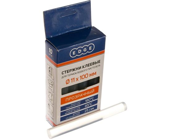 Стержни клеевые 11х100 мм прозрачные упаковка 10 шт. EDGE by PATRIOT 816001011 