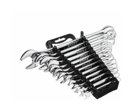 Набор рожково-накидных ключей ЕРМАК 12 предметов, 6-22мм, полированные CRV, пластик холдер 736-098 