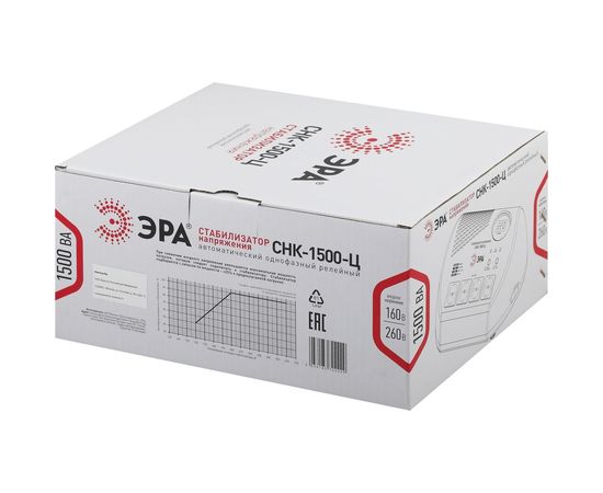 Компактный стабилизатор напряжения ЭРА СНК-1500-Ц ц.д., 160-260В/220В, 1500ВА Б0031073 – изображение 2