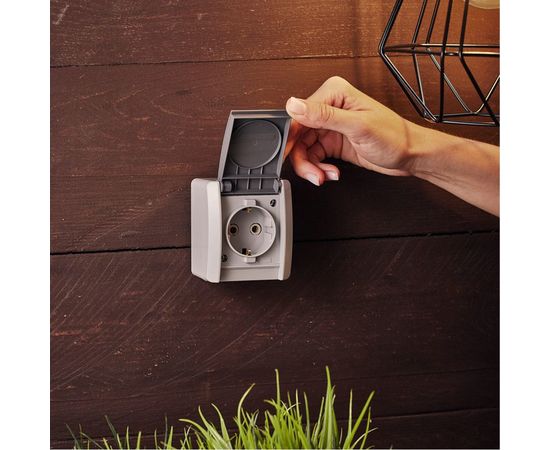 Накладная розетка KRANZ керамика с заземлением IP54 16А серая KR-78-0612 – изображение 3