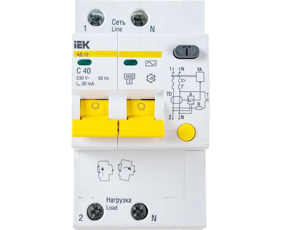 Дифференциальный автоматический выключатель 2п, 40А, 30мА, С АД-12 IEK MAD10-2-040-C-030 – изображение 3