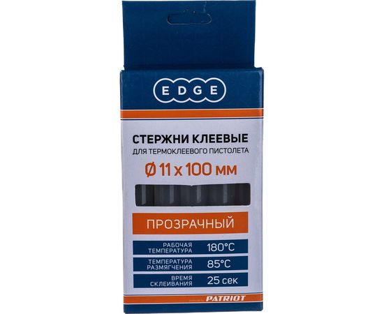 Стержни клеевые 11х100 мм прозрачные упаковка 10 шт. EDGE by PATRIOT 816001011 – изображение 3