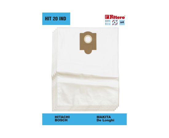 Мешки трехслойные синтетические FILTERO HIT 20 IND (4 шт; 25 л) для пылесосов BOSCH, De Longhi, HAMMER FLEX, HITACHI, MAKITA 05916 – изображение 2