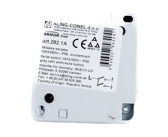 Двухклавишный выключатель Aling-conel ARMOR IP55 10AX 250В открытой установки, серый 282.1A 117013 – изображение 3