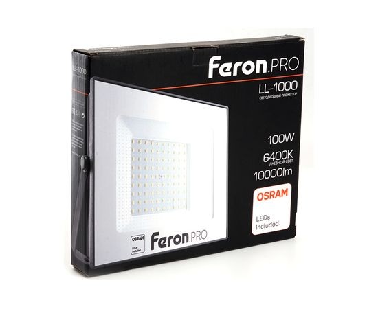 Светодиодный многоматричный прожектор FERON LL-1000, 100W 6400К 10000Lm, IP65, 90хOSRAM чёрный 41541 – изображение 4
