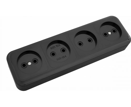 Розетка Bylectrica 4-местная ОУ, серия ПРАЛЕСКА, черный, РА16-264 черный 
