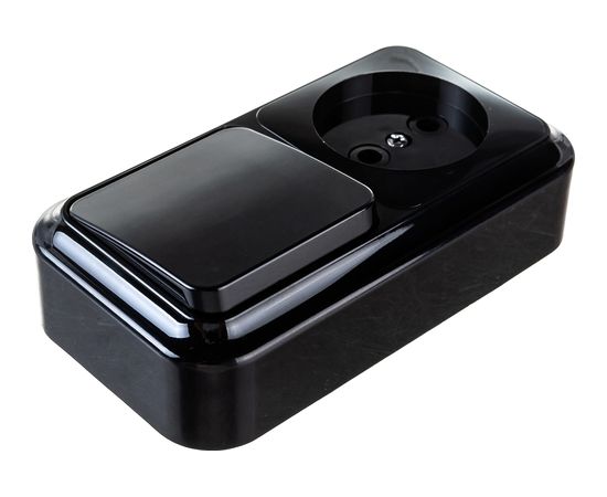 Блок Bylectrica 1 выключатель + розетка ОУ, серия ПРАЛЕСКА, черный, В-РЦ-521 черный 