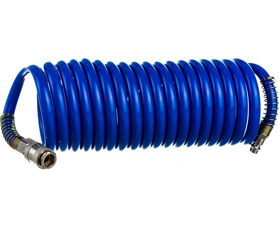 Шланг спиральный синий с быстросъемными соединениями профи (5 м; 8х12 мм; 20 бар) Pegas pneumatic 4911 