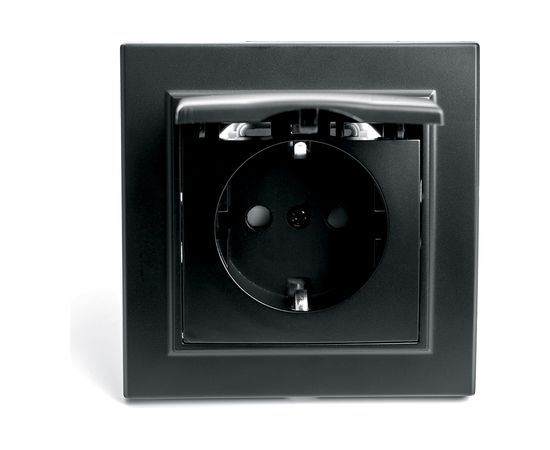 1-местная розетка STEKKER c заземлением с крышкой, PST16-9012-03, с защитной шторкой, Эрна, черный 39481 – изображение 2