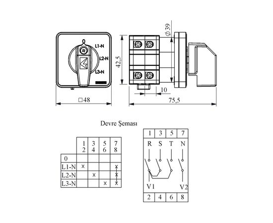 Переключатель предела для вольтметра Emas фаза-нейтраль 20А PSA020OK421S – изображение 2