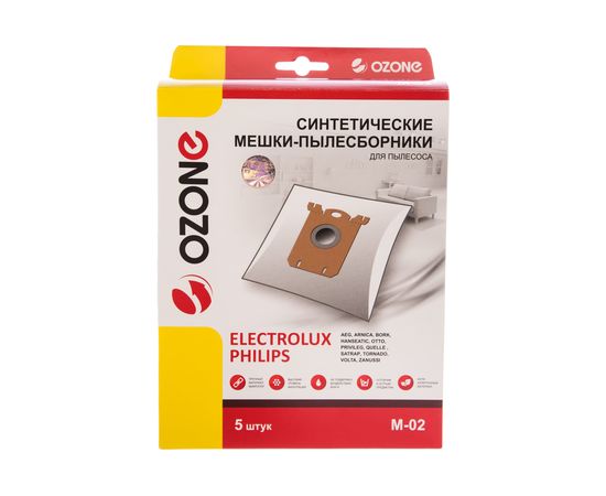 Мешки-пылесборники оригинальные синтетические OZONE (5 шт.) Electolux S-Bag M-02 – изображение 7