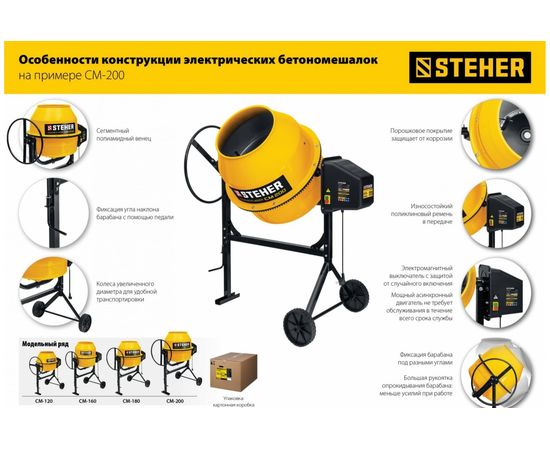 Бетономешалка STEHER 200 л CM-200 – изображение 10