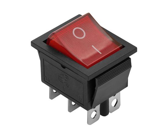 Клавишный выключатель duwi красный с подсветкой 6 контактов, 250В, 16А, ВКЛ-ВКЛ тип RWB-506, SC-767 26841 3 