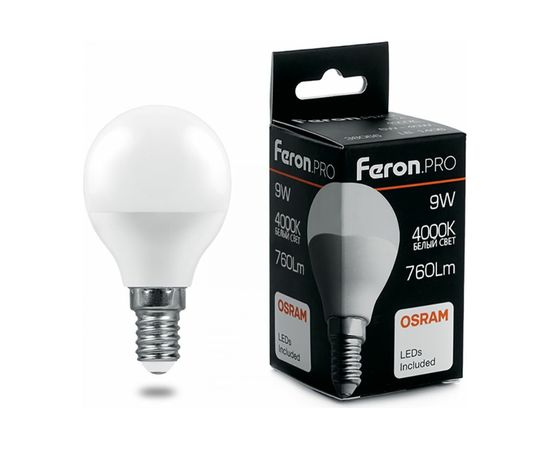 Светодиодная лампа FERON PRO LB-1409 Шарик E14 9W 4000K OSRAM LED 38078 