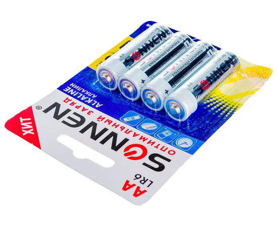 Батарейки SONNEN Alkaline, АА алкалиновые, 4 шт., в блистере, 451085 – изображение 3