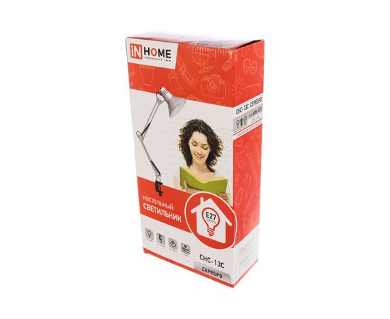 Настольный светильник под лампу IN HOME СНС-13С на струбцине 60Вт E27 СЕРЕБРО 4690612012889 – изображение 5