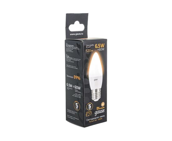 Светодиодная лампа LED E27 6.5W 3000К Gauss Candle 103102107 – изображение 5
