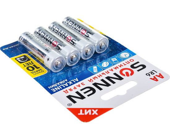 Батарейки SONNEN Alkaline, АА алкалиновые, 4 шт., в блистере, 451085 – изображение 5