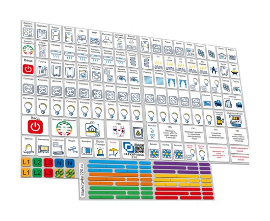 Набор наклеек на электрощит Маркировка 220 для электрических щитов до 96 модулей EL-ProMax 