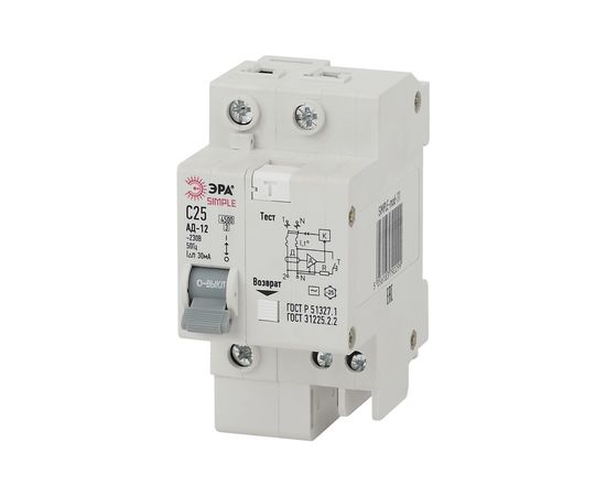 Автоматический выключатель дифференциального тока ЭРА, 1P N, 20А, 30мА, тип АС, х-ка, SIMPLE, Б0039288 