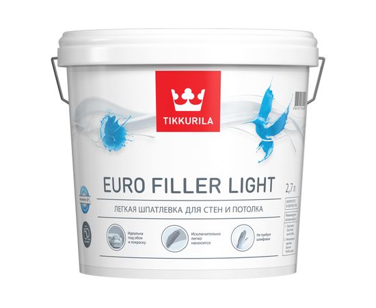 Шпаклевка финишная легкая для стен и потолков 2,7 л TIKKURILA EURO FILLER LIGHT 700009482 